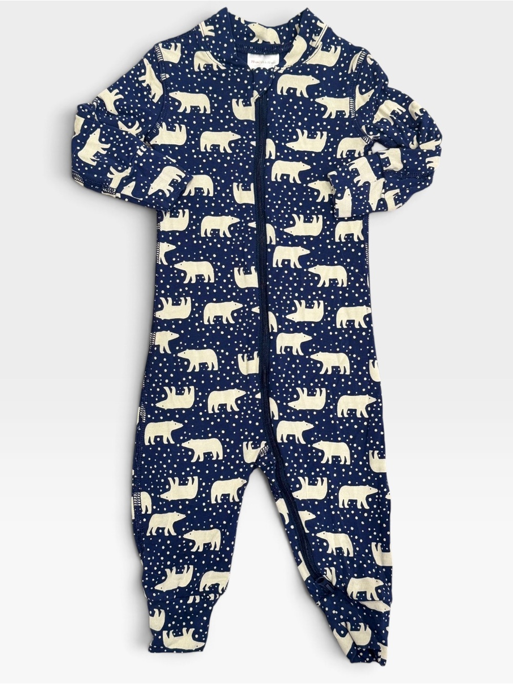 Hanna Andersson Polar Bear Zip Sleeper 6-12M Baby TENCEL Navy Convertible Winter